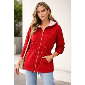 Nordstrom Active Red Hoodie Jacket Women L Zip Up Drawstring Casual Cotton